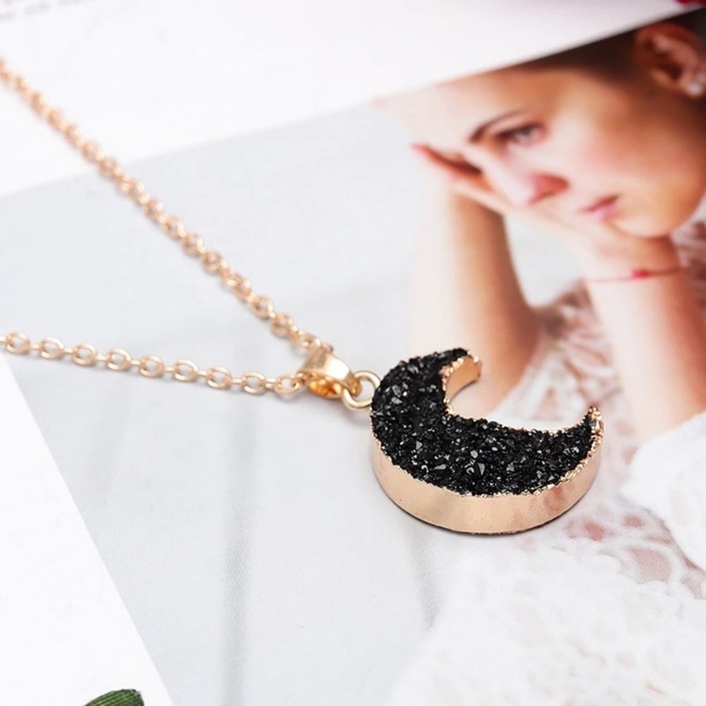 Druzy Crescent Moon Boho Necklace - Picture 3 of 4
